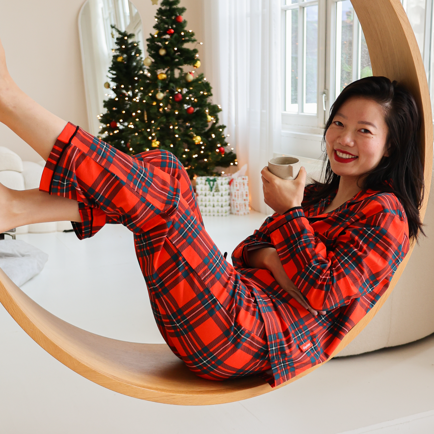 Women's Bamboo Pyjama Long Set - Red Tartan