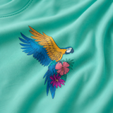 Παιδικό T-shirt σε μεγάλο μέγεθος, χρώμα μέντα, με παπαγάλο Frida
