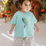Παιδικό T-shirt σε μεγάλο μέγεθος, χρώμα μέντα, με παπαγάλο Frida