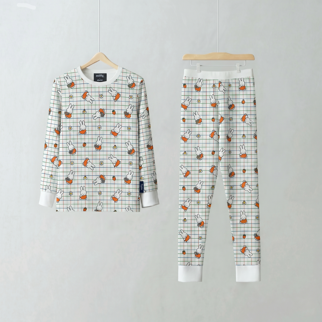 Παιδικό σετ πιτζάμας Miffy Checkered Bloom από μπαμπού, όψη από μπροστά