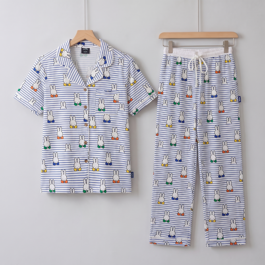 Ανδρικό σετ πιτζάμας Miffy Peek-a-Boo Blue από μπαμπού, όψη από μπροστά